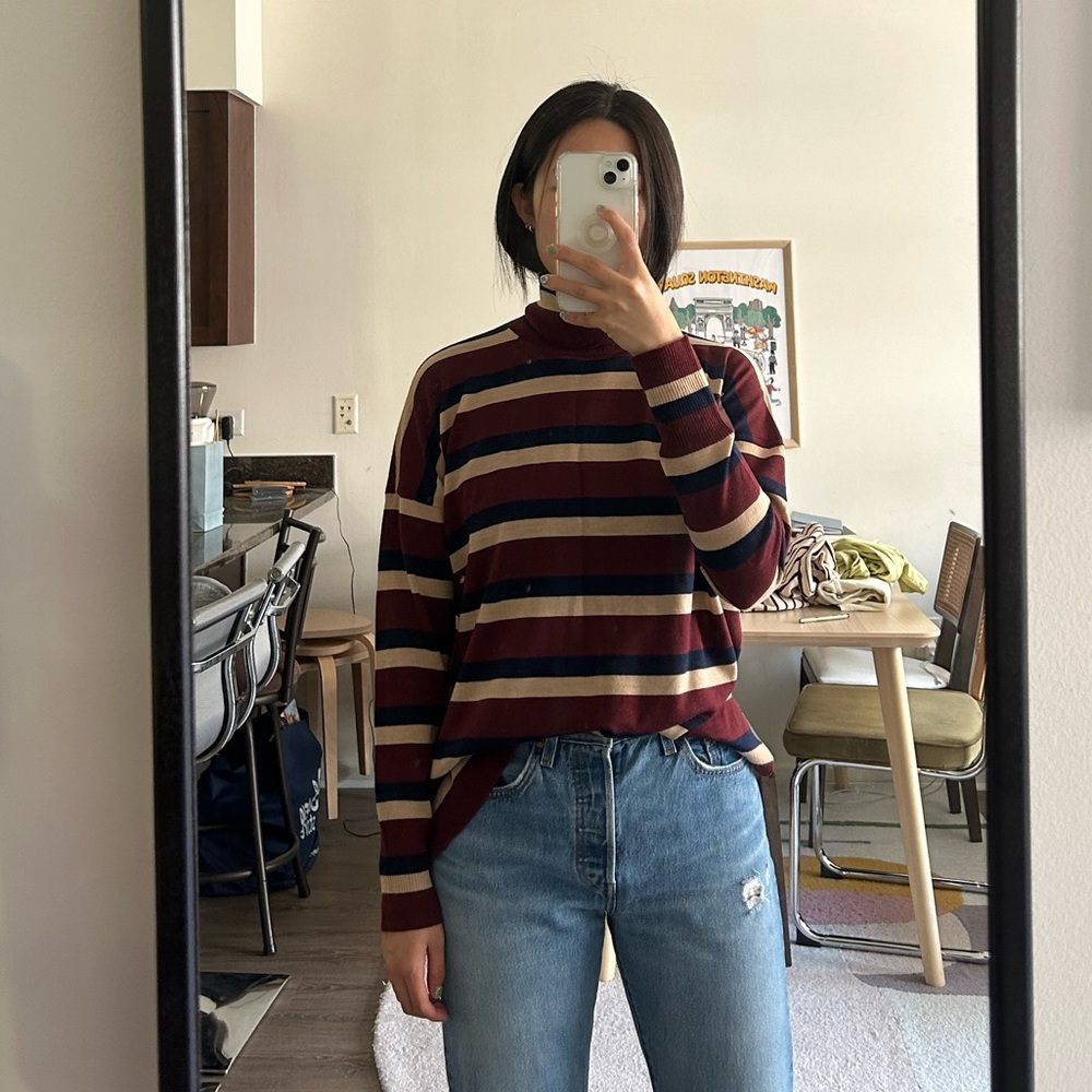 J Crew 365 Merino Wool Turtleneck Striped Sweater